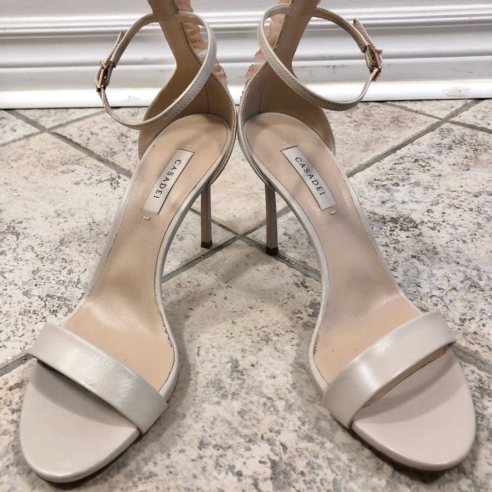 CASADEI Beige Nude Cappa Blade Open-toe Ankle Strap Sandal Heels 7.5 37.5